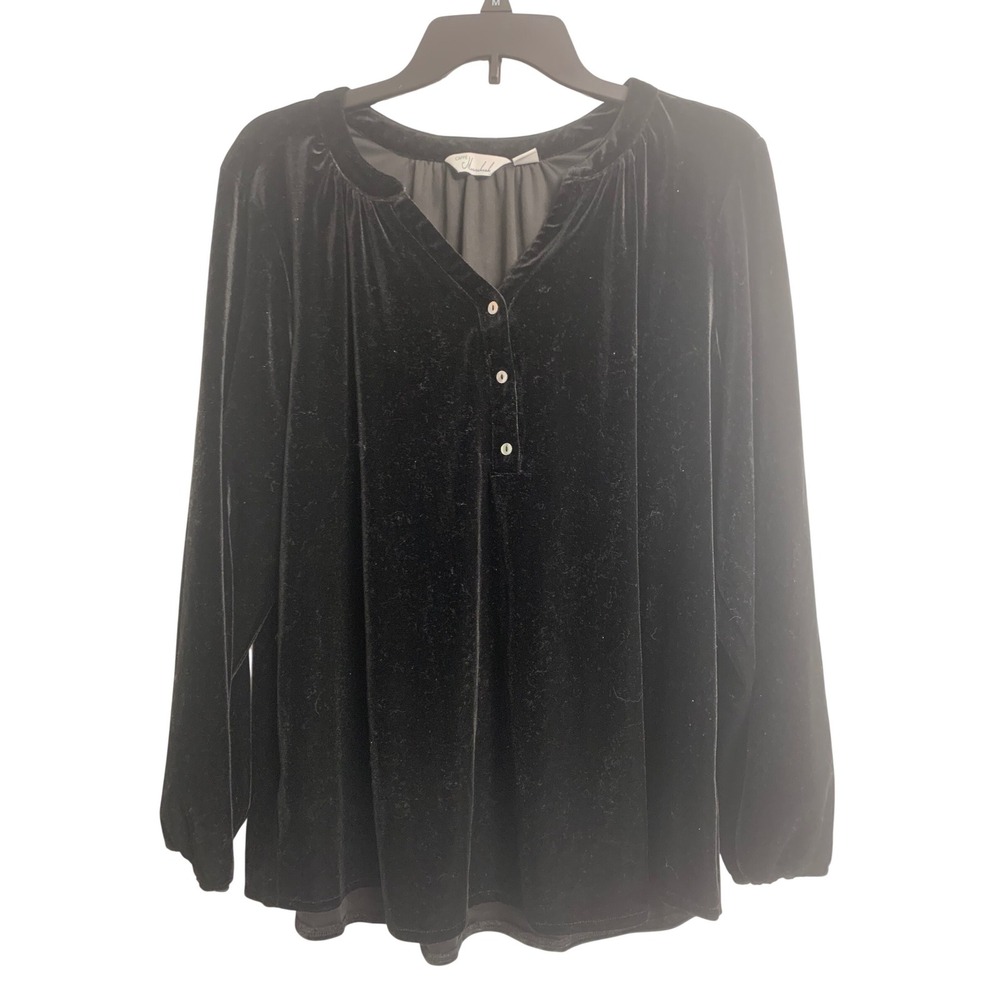 Caffe Marrakesh  Black Velvet‎ Henley Blouse Long Sleeve Whimsigoth Back Large